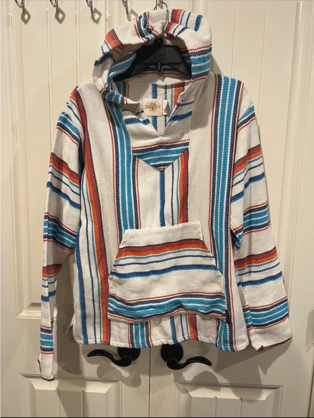 Striped Baja Hoodie Sweatshirt in Cream, Blue & Orange